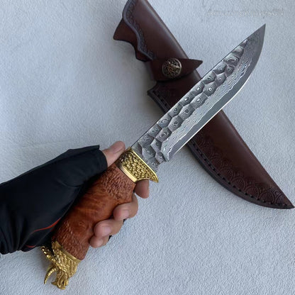 Handcrafted Collectible Damascus Hunting Knife Survival Knife Dragon Head Golden - AK-HT0941