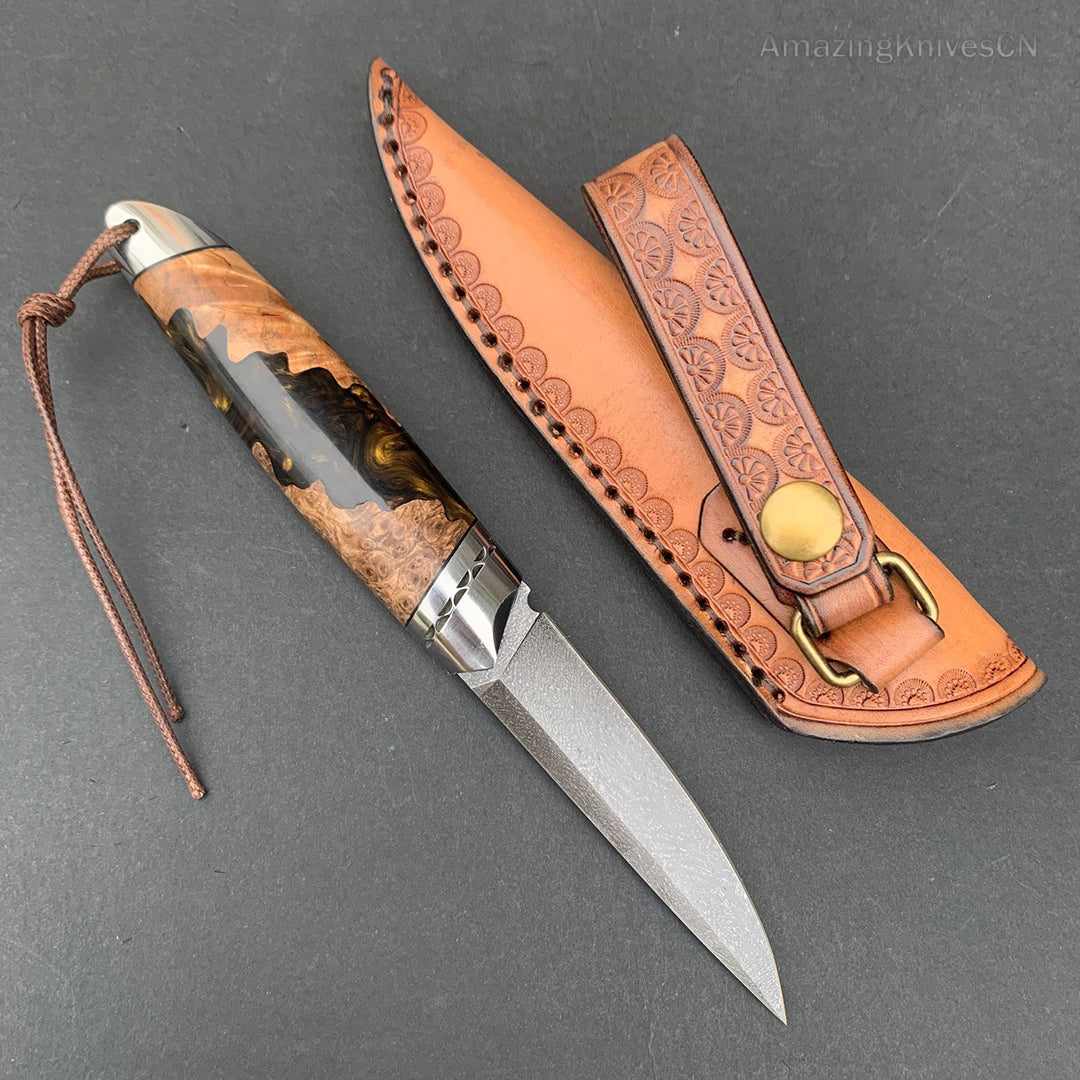 Premium Collectible Wootz Steel Knife with Leather Sheath - AK-HT0806