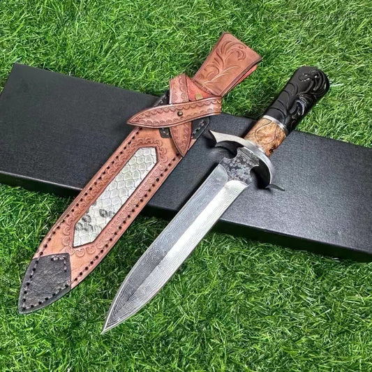 Damascus Dirk Outdoor Survival Hunting Knife Army Sword Fixed Blade Dagger - AK-FK0863