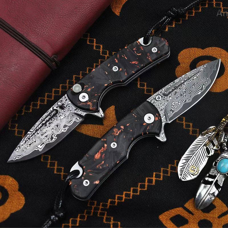 Vg10 Damascus Hunting Survival Folding Pocket Knife Carbon Fiber Ball Bearing - AK-HT0968