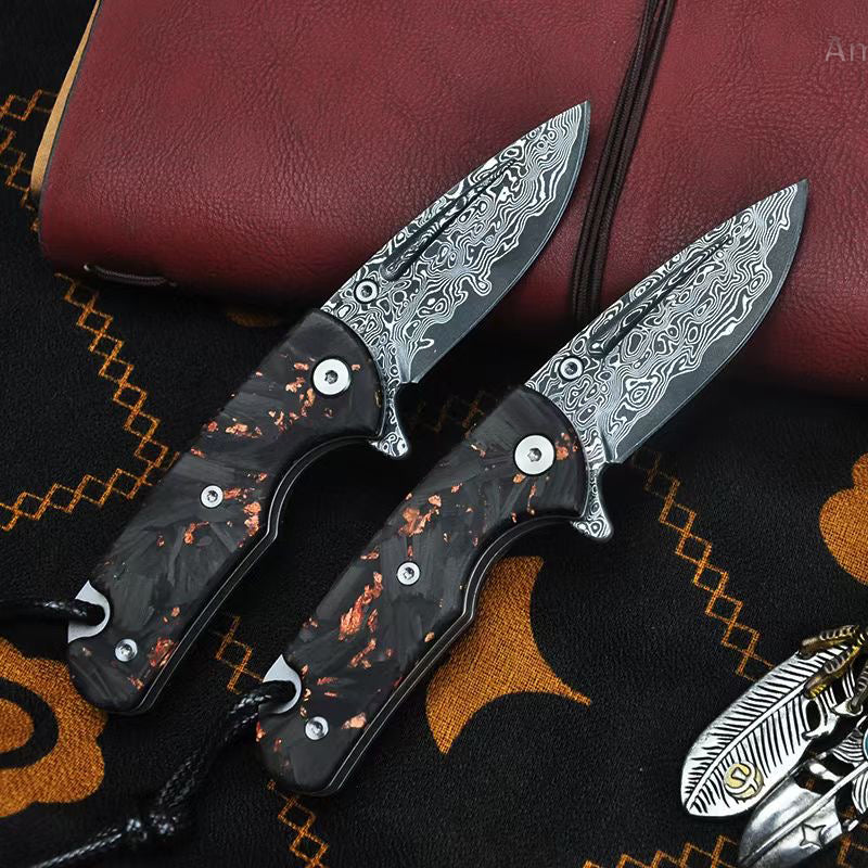 Vg10 Damascus Hunting Survival Folding Pocket Knife Carbon Fiber Ball Bearing - AK-HT0968