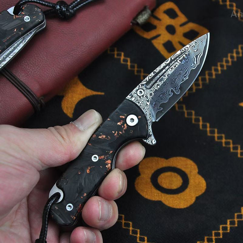 Vg10 Damascus Hunting Survival Folding Pocket Knife Carbon Fiber Ball Bearing - AK-HT0968