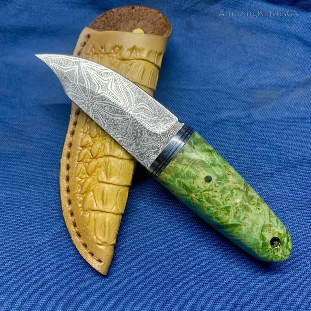 Collectible Stainless Steel Utility Knife Fixed Blade Wood Handle w/ Sheath - AK-HT0970