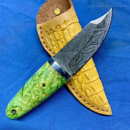 Collectible Stainless Steel Utility Knife Fixed Blade Wood Handle w/ Sheath - AK-HT0970