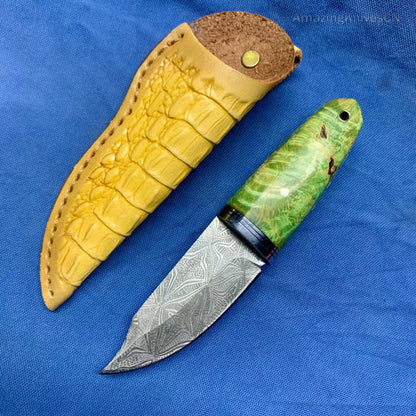 Collectible Stainless Steel Utility Knife Fixed Blade Wood Handle w/ Sheath - AK-HT0970