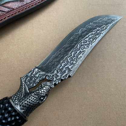 Vg10 Damascus Hunting Knife Fixed Blade Carved Snake -AK-HT0285-B