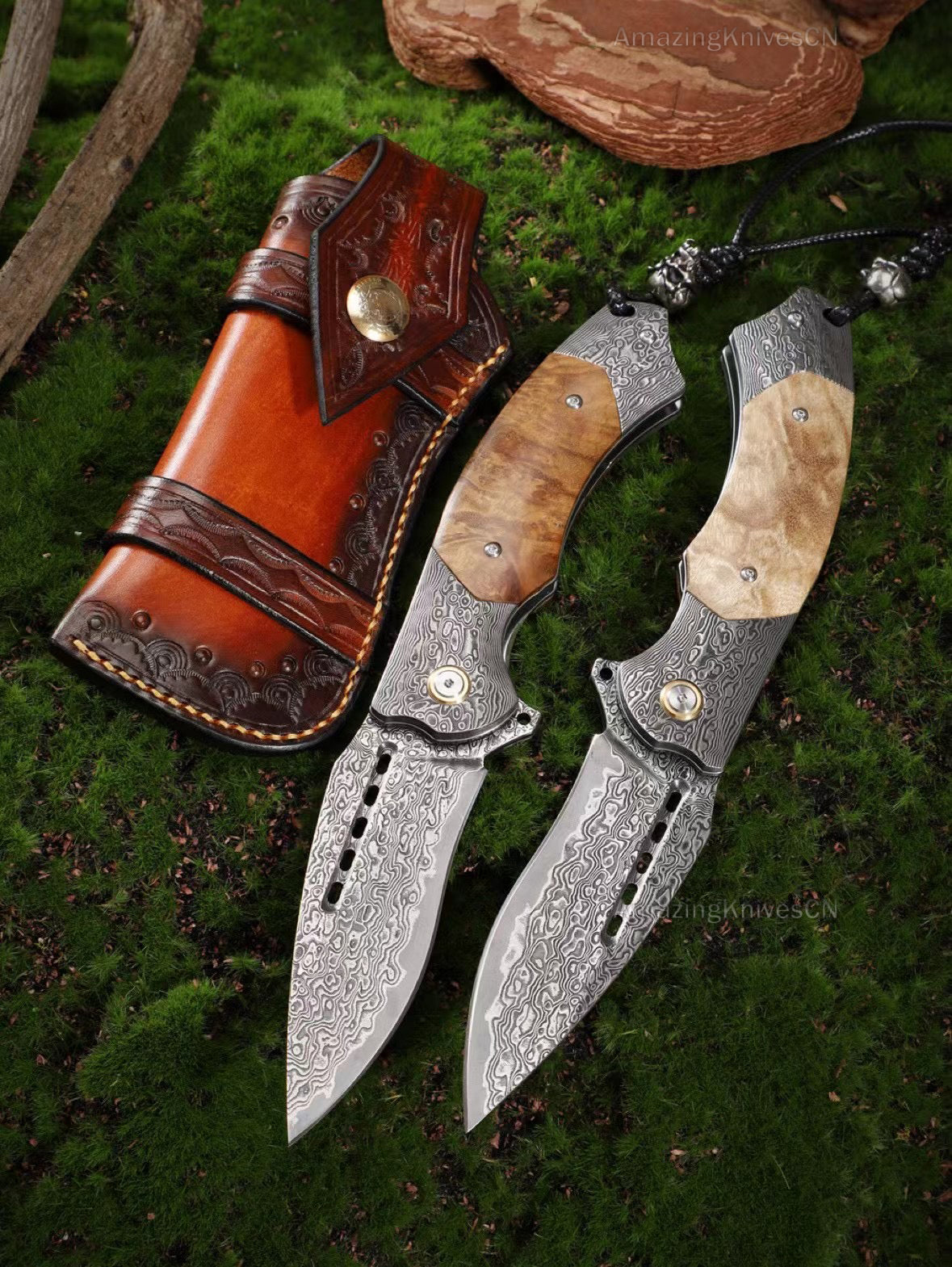 85 Layers Damascus Pocket Knife Folding Knives Ball Bearing - AK-HT0871