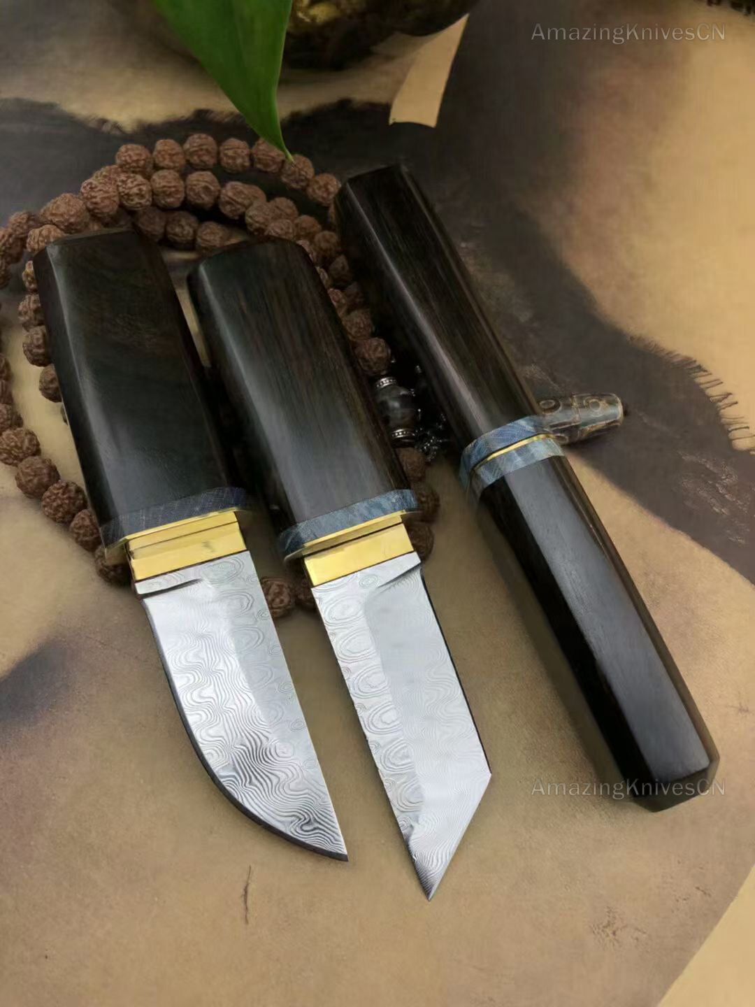 Damascus Ninja Katana Camping Knife Samurai Warrior Bushido - AK-HT0449