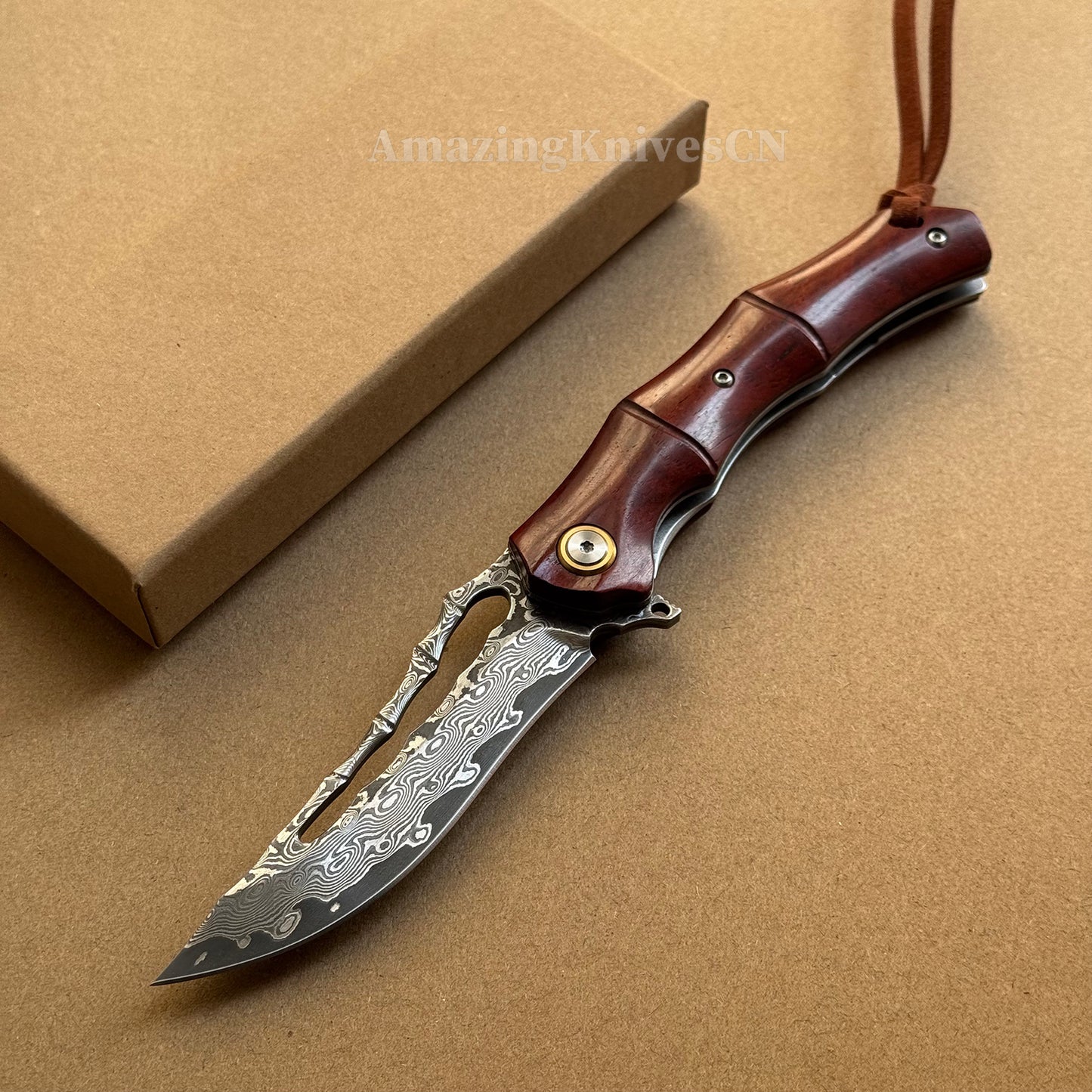 Handmade VG10 Damascus Pocket Knife Camping Outdoor Survival Knife Wood Handle - AK-HT0913