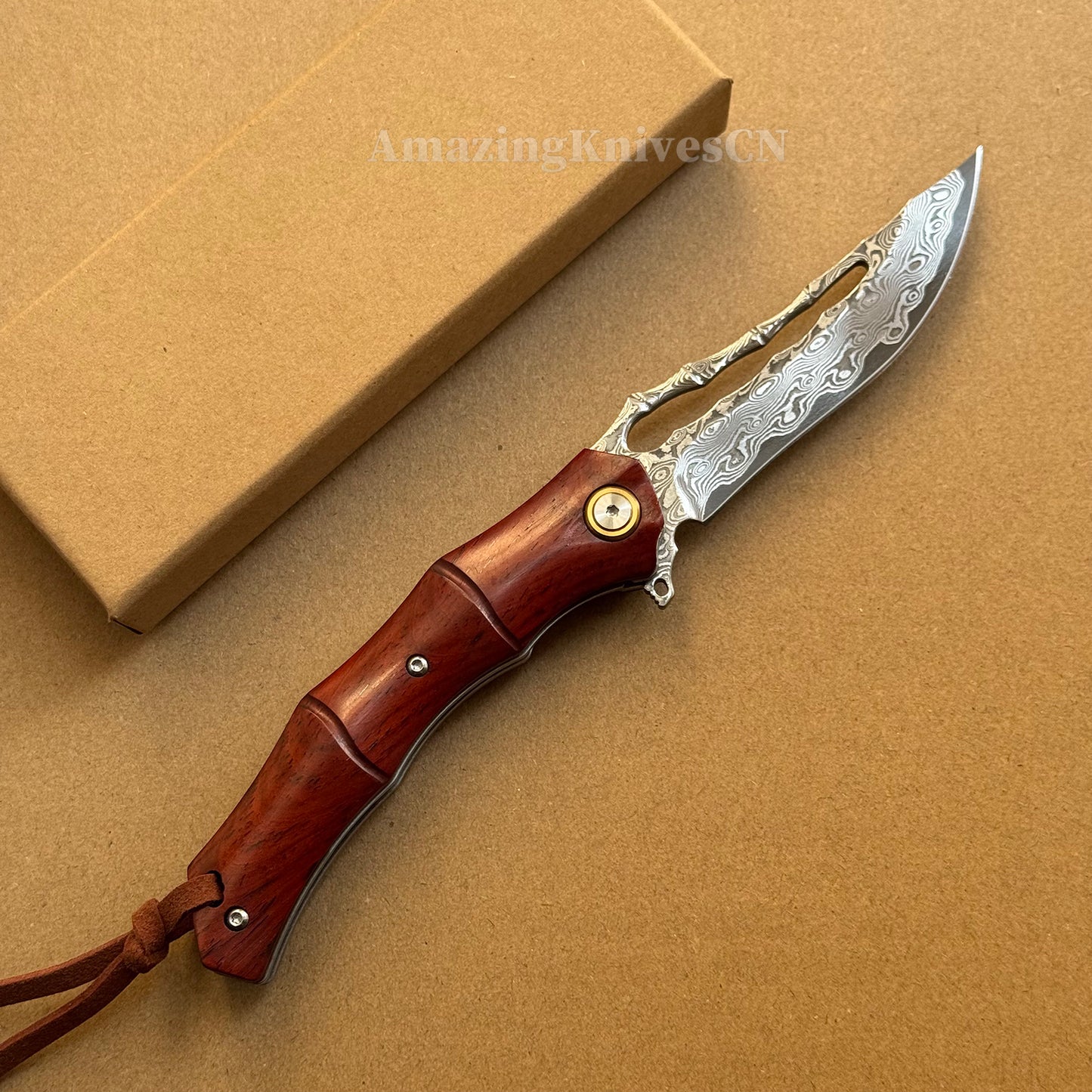 Handmade VG10 Damascus Pocket Knife Camping Outdoor Survival Knife Wood Handle - AK-HT0913