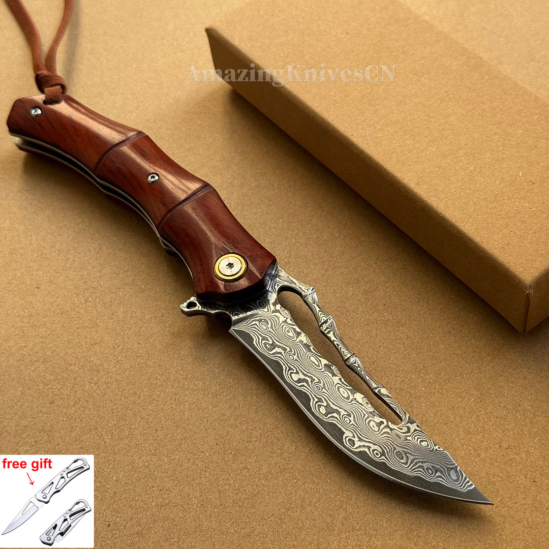 Handmade VG10 Damascus Pocket Knife Camping Outdoor Survival Knife Wood Handle - AK-HT0913