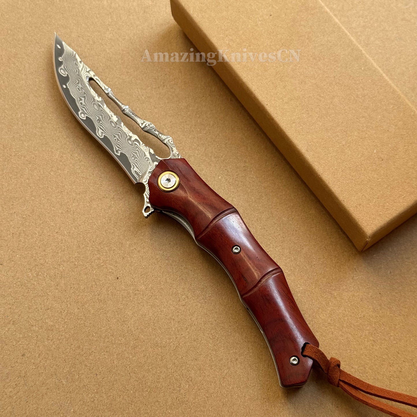 Handmade VG10 Damascus Pocket Knife Camping Outdoor Survival Knife Wood Handle - AK-HT0913