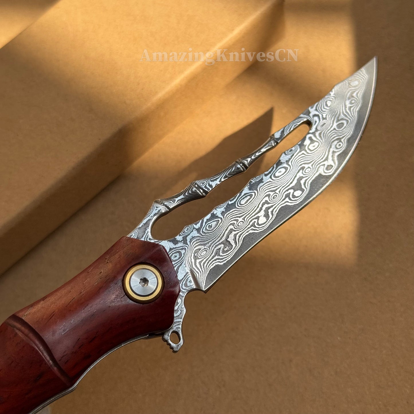 Handmade VG10 Damascus Pocket Knife Camping Outdoor Survival Knife Wood Handle - AK-HT0913