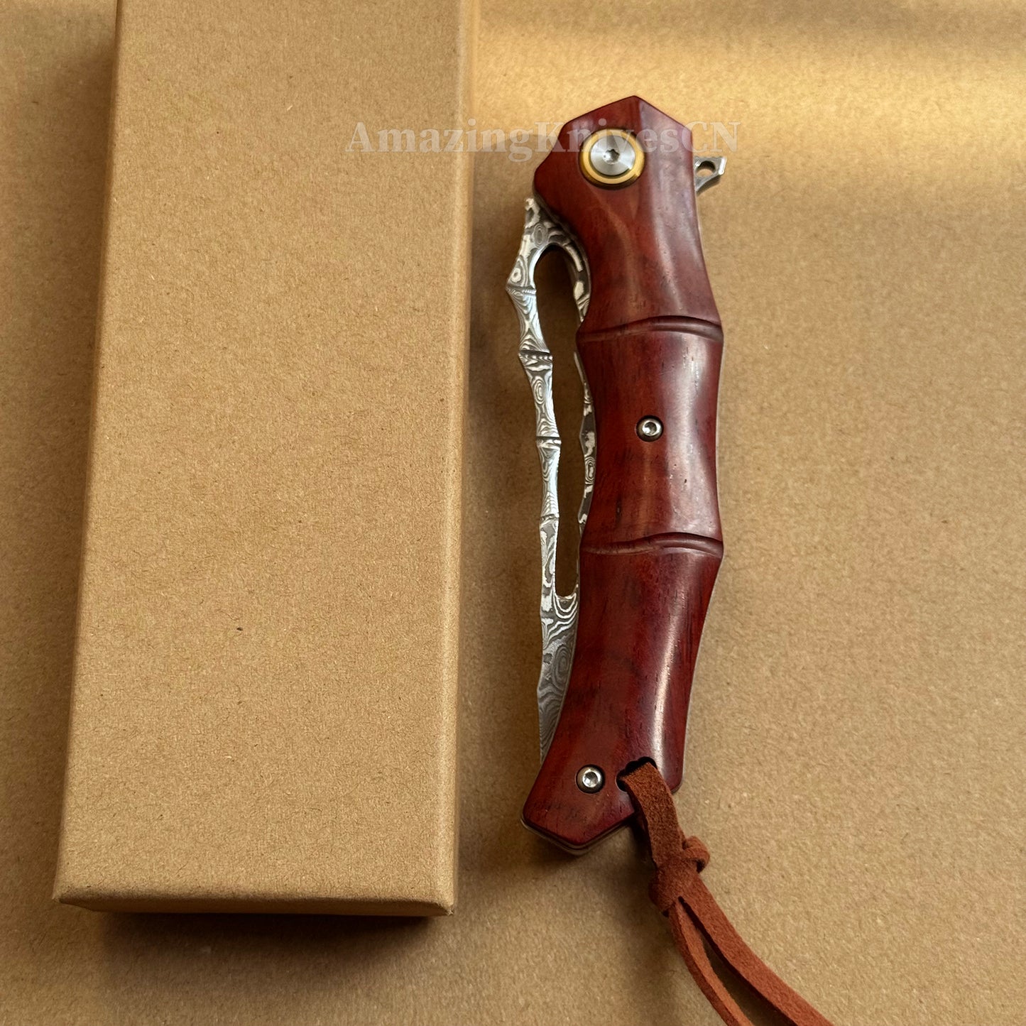 Handmade VG10 Damascus Pocket Knife Camping Outdoor Survival Knife Wood Handle - AK-HT0913