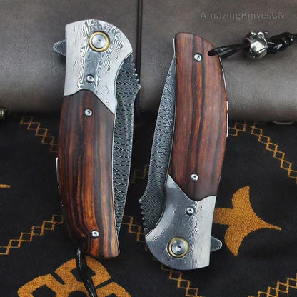 Handmade Collectible Feather Knife Damascus Survival Pocket Knifes Ball Bearing - AK-HT0885