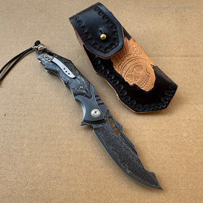 VG10 Damascus Hunting Survival Pocket Knife Carbon Fiber with Clip Ball Bearing - AK-HT0959