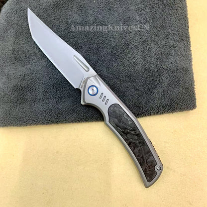 M42 High Speed Steel Pocket Knife Flipper Carbon Fiber Ball Bearing - AK-HT0988
