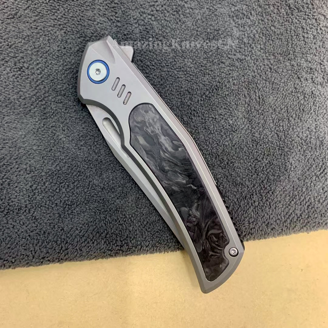 M42 High Speed Steel Pocket Knife Flipper Carbon Fiber Ball Bearing - AK-HT0988
