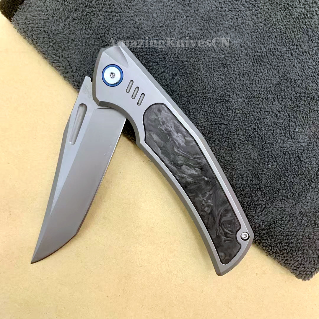 M42 High Speed Steel Pocket Knife Flipper Carbon Fiber Ball Bearing - AK-HT0988