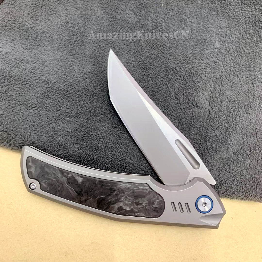 M42 High Speed Steel Pocket Knife Flipper Carbon Fiber Ball Bearing - AK-HT0988