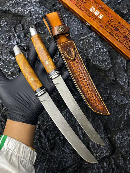 Japanese Katana Knife Bushido Uzi Wootz Steel Ninja Samurai Warrior Wood Handle - AK-HT0890