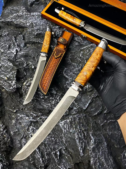 Japanese Katana Knife Bushido Uzi Wootz Steel Ninja Samurai Warrior Wood Handle - AK-HT0890