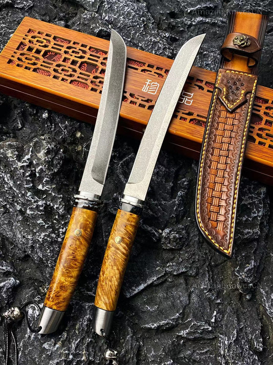 Japanese Katana Knife Bushido Uzi Wootz Steel Ninja Samurai Warrior Wood Handle - AK-HT0890