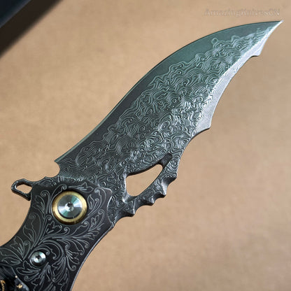 Japanese Damascus Steel Pocket Knife Hunting Knife Survival Folding Carbon Fiber- AK-HT0887