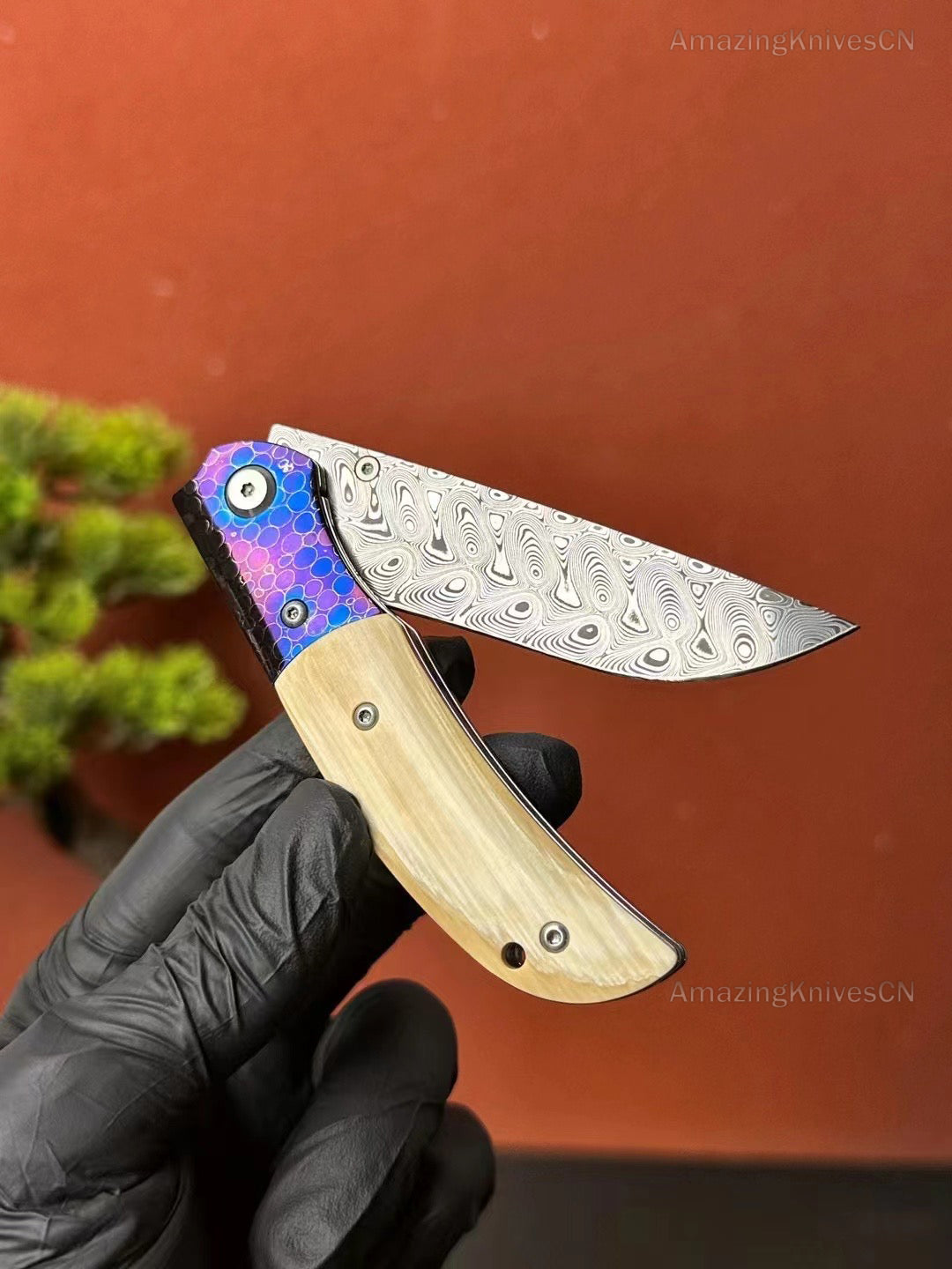 Rare Handcrafted High End Powder Steel Damascus Pocket Knife Dragonskin Ball Bearing - AK-HT0967