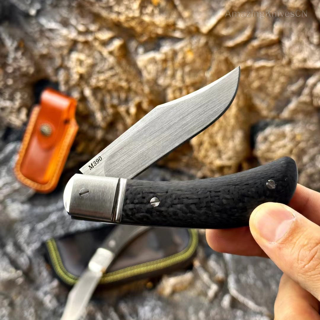 M390 Blade Pocket Knife Military Outdoor Survival Carbon Fiber Handle with Case - AK-HT0892