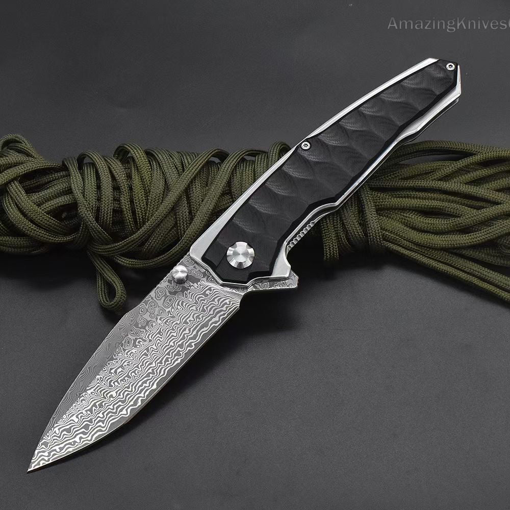 VG10 Damascus Steel Folding Knife Survival Knife Bushcraft Pocket Knife EDC - AK-HT0894