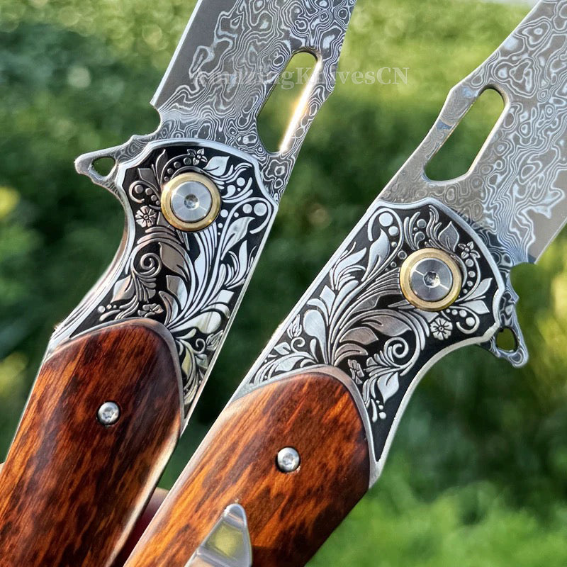 Bamboo Eye – VG10 Damascus Pocket Knife Snakewood Handle with Clip - AK-HT1006