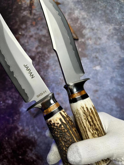 Handmade Japanese Skd-11 Steel Hunting Knife Survival Bowie Knife Full Tang Horn Handle - AK-HT0830