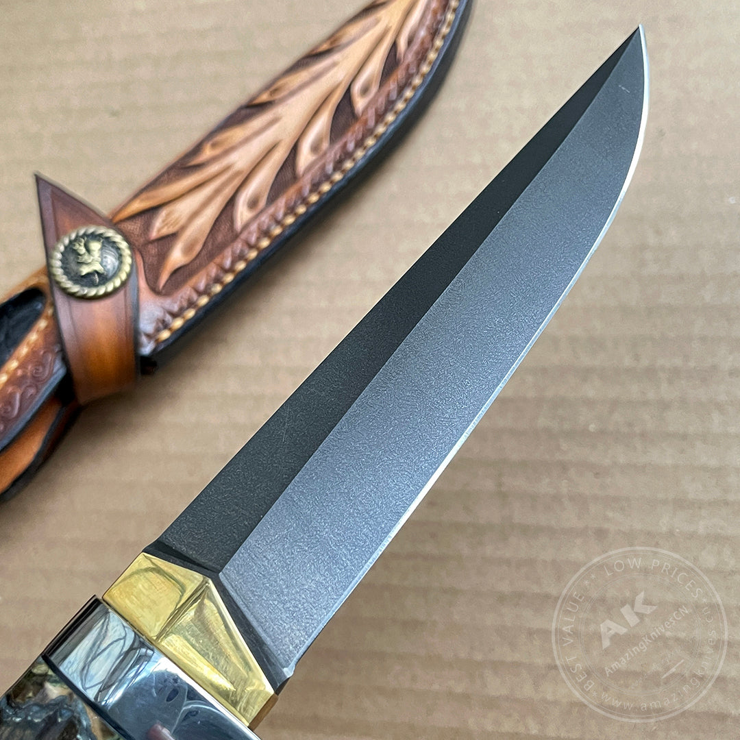 Wootz Steel Hunting Knife Bowie with Leather Sheath - AK-HT0829