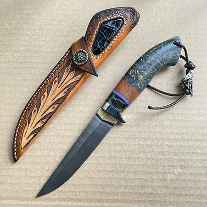 Wootz Steel Hunting Knife Bowie with Leather Sheath - AK-HT0829
