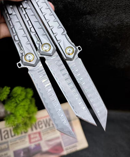 85 Layer Damascus Folding Knife Flipper Titanium Alloy Pocket Knife Ball Bearings- AK-HT0832