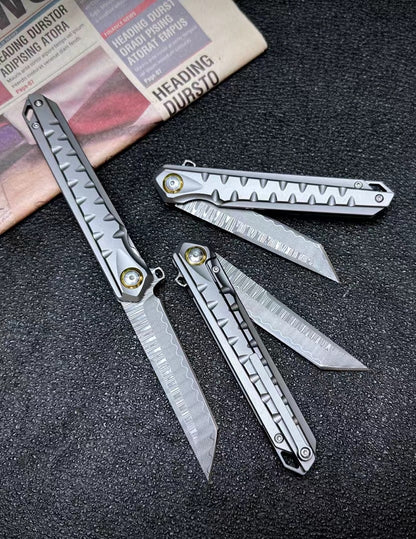 85 Layer Damascus Folding Knife Flipper Titanium Alloy Pocket Knife Ball Bearings- AK-HT0832