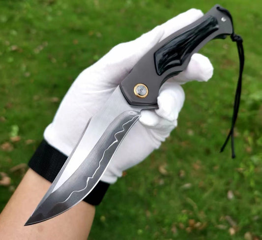 Handmade Japanese SKD-11 Steel Folding Outdoor Pocket Knife w/ Camel Bone Handle - AK-HT0836-B