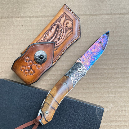 Dragonskin Blade Damascus Folding Knife Blue Ball Bearings - AK-HT0758