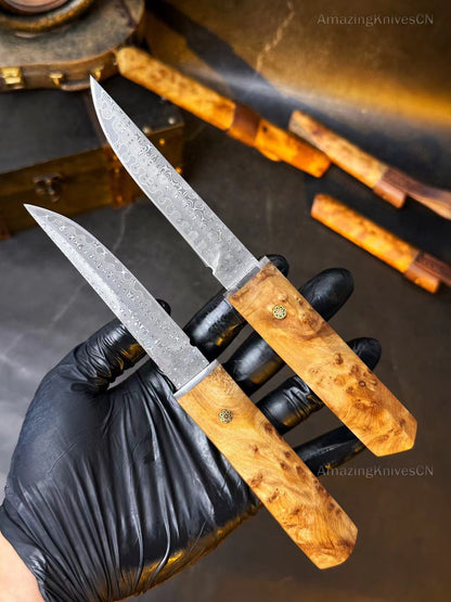 Japanese Bushido Katana Knife Damascus Steel Ninja Samurai Warrior Figured Wood-AK-HT0773