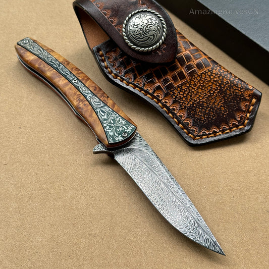 Feather Knife Folding Pocket Knife Survival Tactical Titanium Ball Bearing Flipper - AK-HT0846-F