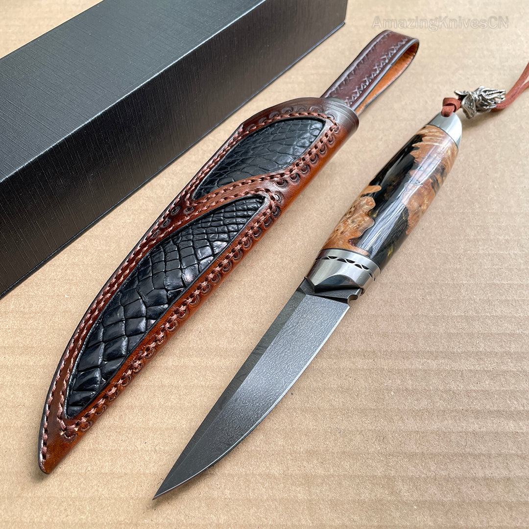 Premium Collectible Wootz Steel Knife with Leather Sheath - AK-HT0806