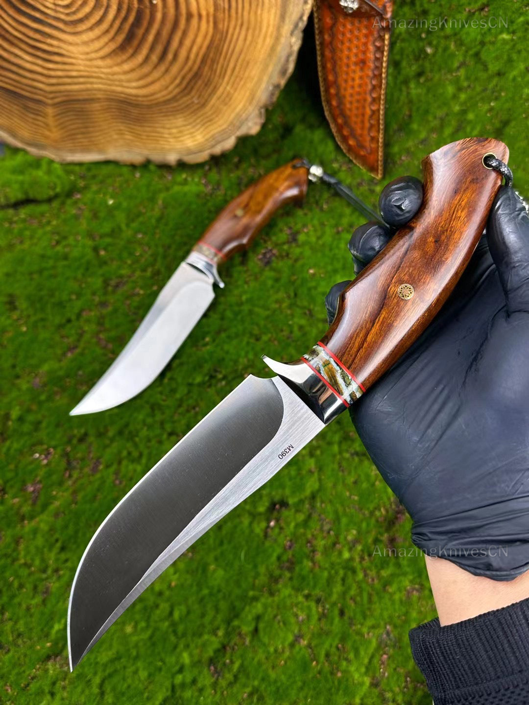 Precious M390 Steel Blade Hunting Knife Bowie Tactical Desert Ironwood Survival - AK-HT0876