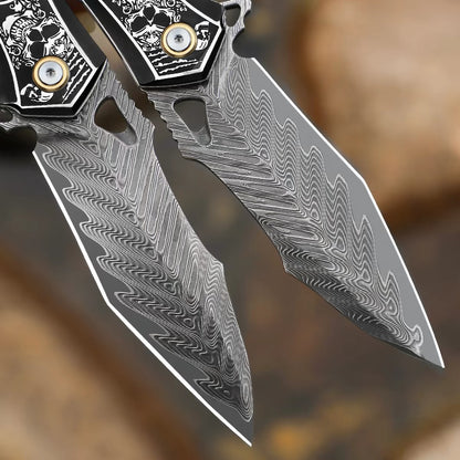 Handmade Damascus Folding Knife Carbon Fiber Copper Powder Handle Pocket Knife - AK-HT1070