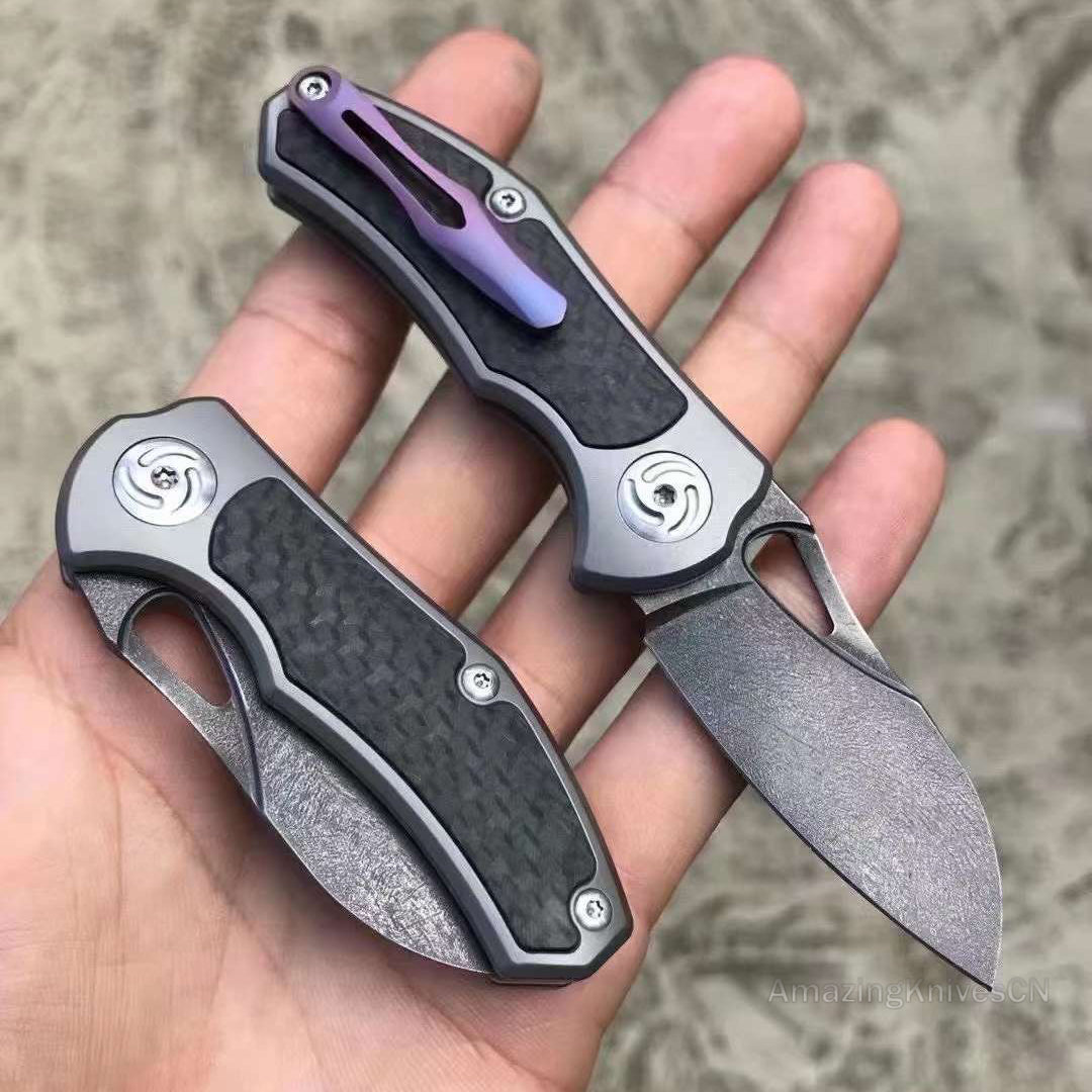 Wootz Steel Folding Pocket Knife Titanium Alloy Carbon Fiber - AK-HT0842