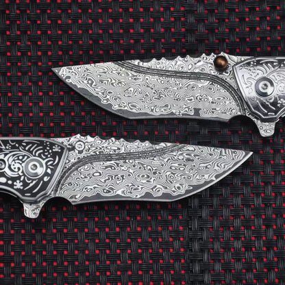 Collectible Damascus Steel Folding Knife Pocket Knives Ball Bearing - AK-HT0901
