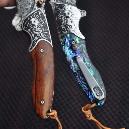 Collectible Damascus Steel Folding Knife Pocket Knives Ball Bearing - AK-HT0901