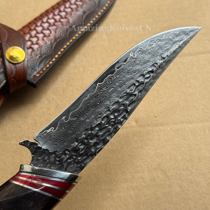 VG10 Damascus Hunting Knife Camping Survival Fixed Blade Bone Ebony Wood Black- AK-HT0370-B