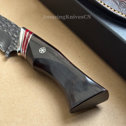 VG10 Damascus Hunting Knife Camping Survival Fixed Blade Bone Ebony Wood Black- AK-HT0370-B