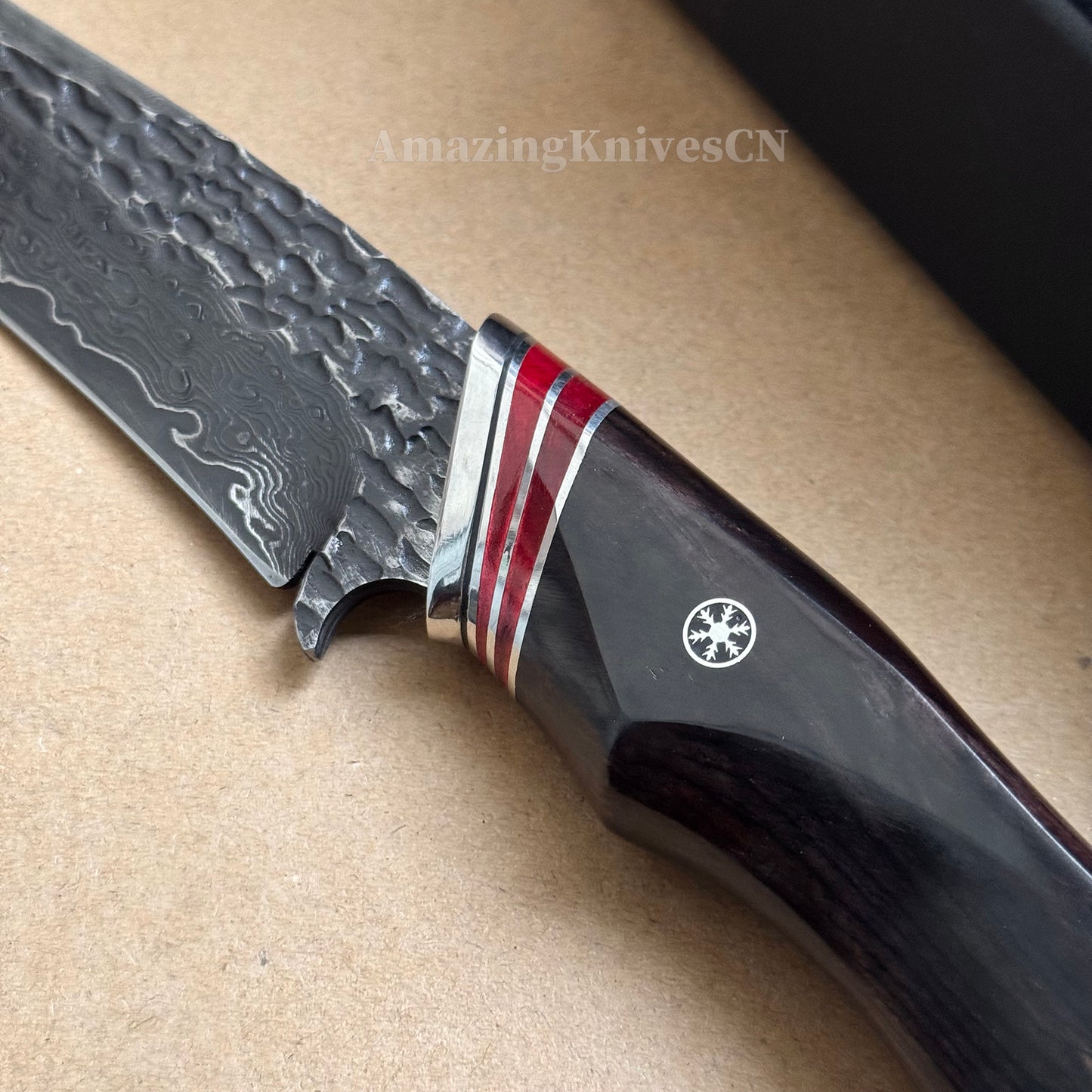 VG10 Damascus Hunting Knife Camping Survival Fixed Blade Bone Ebony Wood Black- AK-HT0370-B